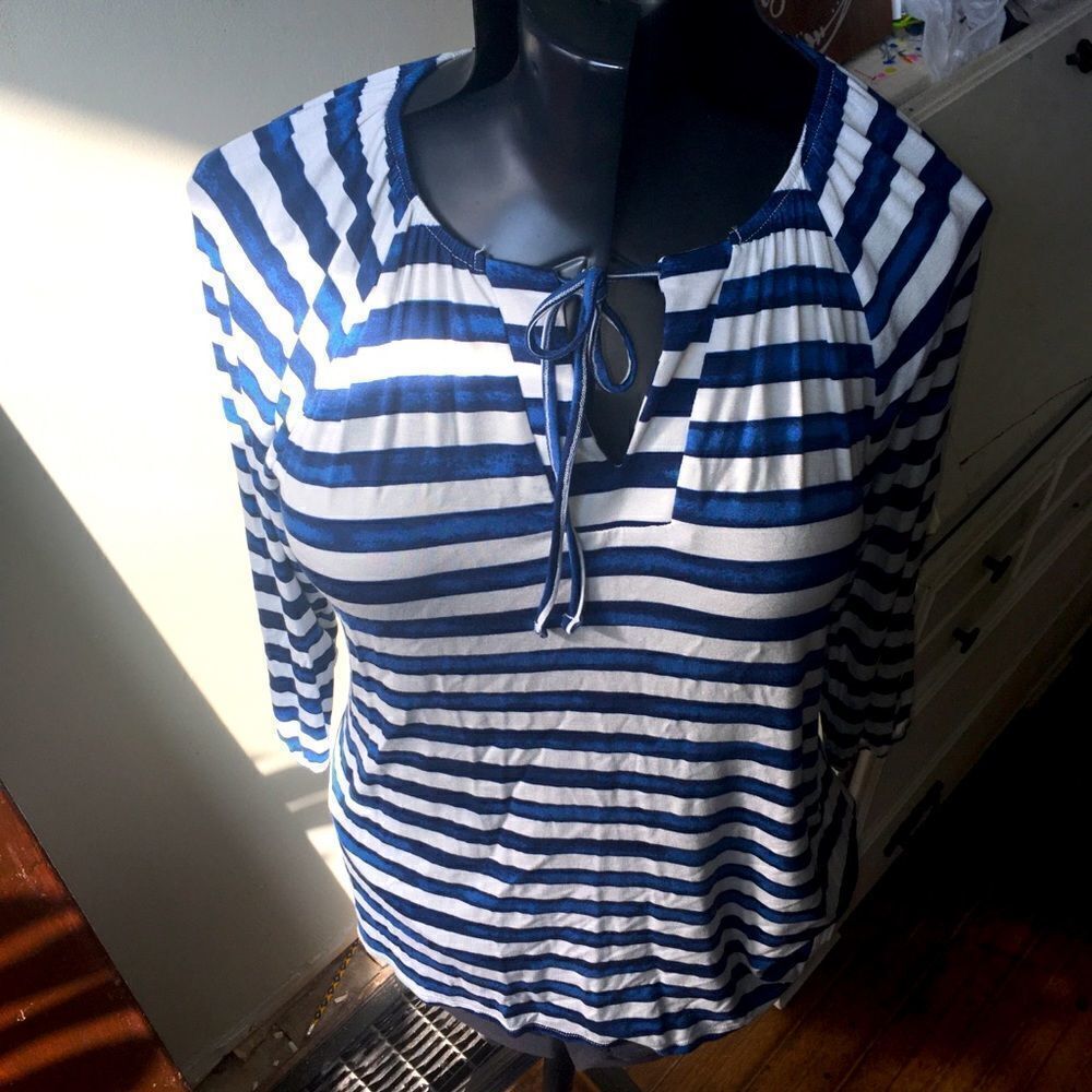 Nautical S knit striped peasant blouse
